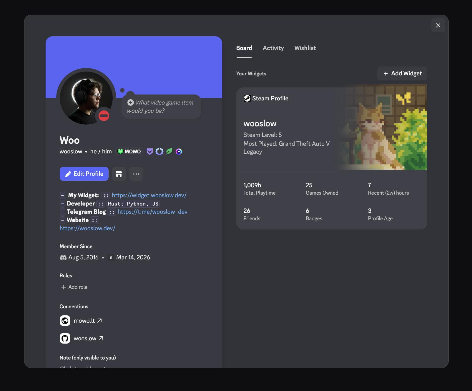 SteamProfile widget preview